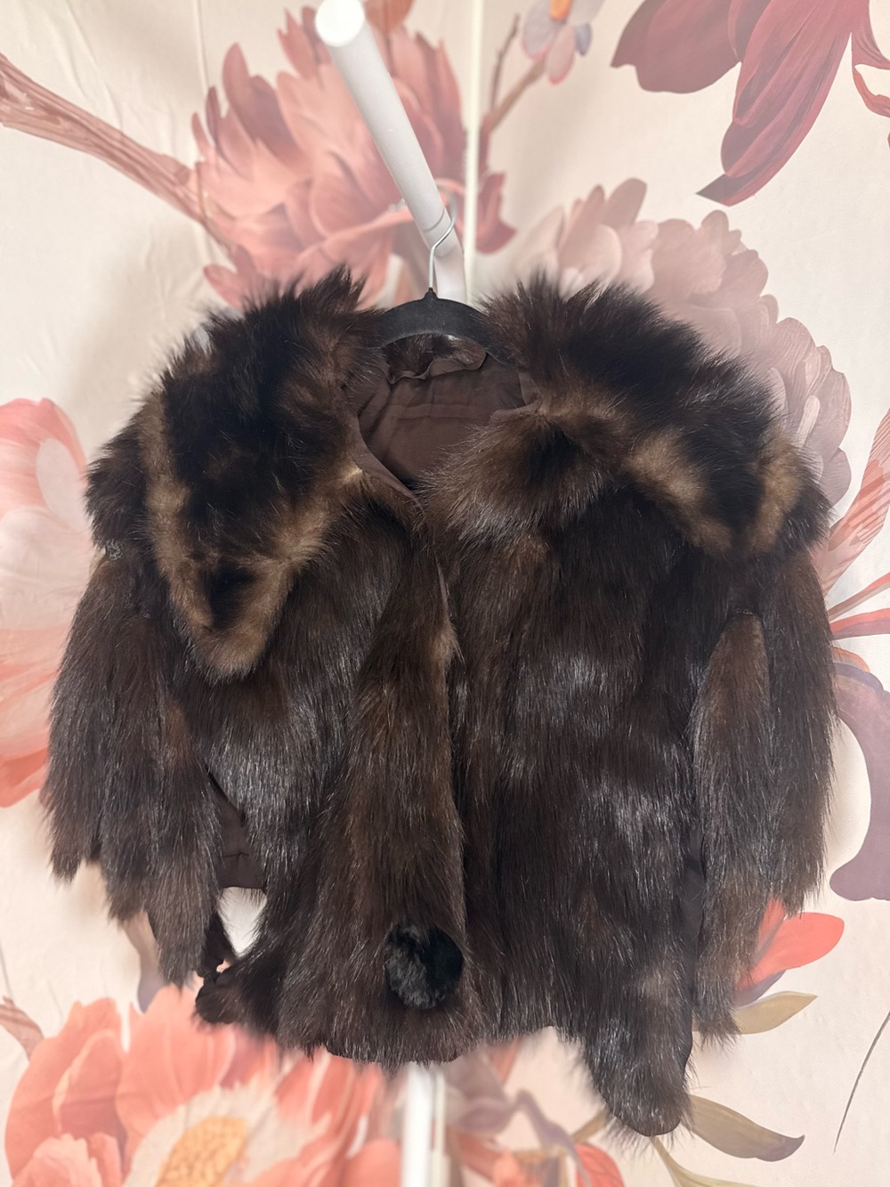 Vintage Genuine Fur Cropped Jacket Brown Fur Mob Wife Glam - Medium
